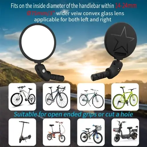 BriskMore Velosiped Oynalari, Velosiped Bar Uchi Oynasi, HD Shisha Qavariq Linzali Velosiped Orqa Ko'rinish Oynasi, Xavfsiz Velosiped Orqa Ko'rinish Oynasi, O'rnatish Oson - 2