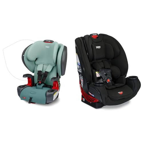 Britax Grow with You ClickTight Plus Harness-2-Booster Car Seat, 2-in-1 High Back Booster, SafeWash Cover, Green Ombre & One4Life ClickTight All-in-One Car Seat, Eclipse Black - 1