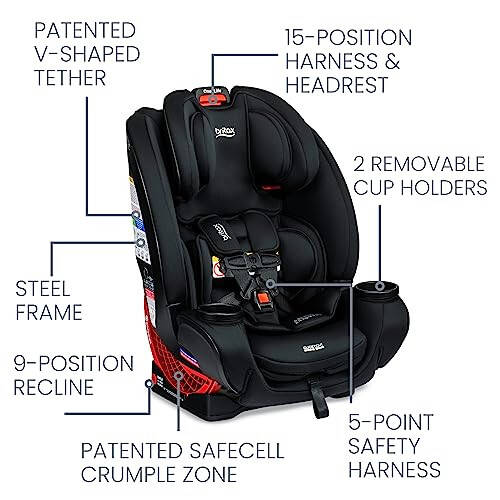 Britax One4Life o‘zgartiriladigan avtomobil o‘rindig‘i, 5 dan 120 funtgacha 10 yil foydalanish muddati & Siz bilan birga o‘sadigan ClickTight kamar-2-kuchaytirgichi avtomobil o‘rindig‘i, 2 ta 1 da yuqori orqa kuchaytirgich, qora kontur - 4