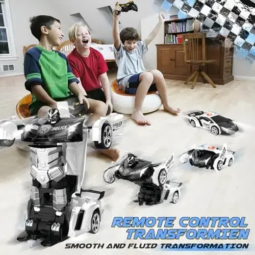 Britik Transform Remote Control Car - Rc Cars, One-Button Transforming, 360° Rotation Drifting, 2.4ghz 1: 18 Scale, Gift Kids Aged 4-6 Year Old Boys/Girls, Police Car Black - MODAZONE (1)