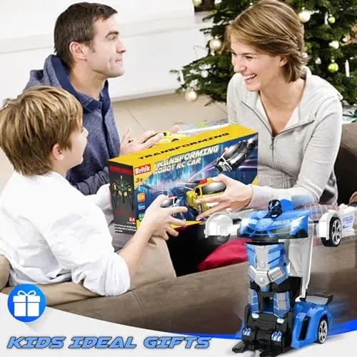 Britik Transform Remote Control Car - Rc Cars, One-Button Transforming, 360° Rotation Drifting, 2.4ghz 1: 18 Scale, Gift Kids Aged 4-6 Year Old Boys/Girls, Police Car Blue - 7