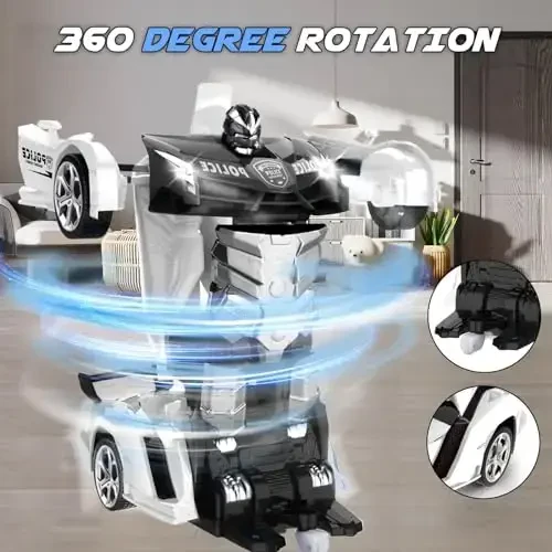 Britik Transform Masofadan Boshqariladigan Mashina - Rc Mashinalar, Bir Tugmani Transformatsiya Qilish, 360° Aylanish Drifti, 2.4ghz 1: 18 Masshtab, 4-6 Yoshli O'g'il/Qiz Bolalar uchun Sovg'a, Politsiya Mashinasi Qora - 5