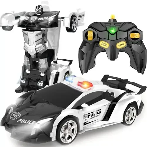 Britik Transform Remote Control Car - Rc Cars, One-Button Transforming, 360° Rotation Drifting, 2.4ghz 1: 18 Scale, Gift Kids Aged 4-6 Year Old Boys/Girls, Police Car Black - MODAZONE