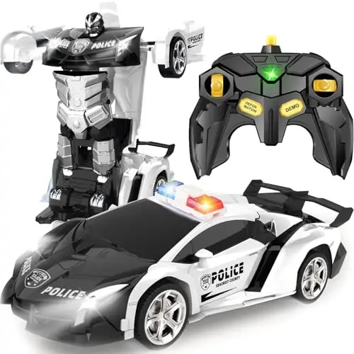 Britik Transform Remote Control Car - Rc Cars, One-Button Transforming, 360° Rotation Drifting, 2.4ghz 1: 18 Scale, Gift Kids Aged 4-6 Year Old Boys/Girls, Police Car Black - 1