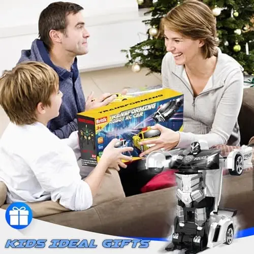 Britik Transform Remote Control Car - Rc Cars, One-Button Transforming, 360° Rotation Drifting, 2.4ghz 1: 18 Scale, Gift Kids Aged 4-6 Year Old Boys/Girls, Police Car Black - 7