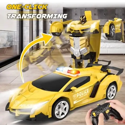 Britik Transform Remote Control Car - Rc Cars, One-Button Transforming, 360° Rotation Drifting, 2.4ghz 1: 18 Scale, Gift Kids Aged 4-6 Year Old Boys/Girls, Police Car Yellow - MODAZONE (1)