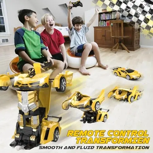 Britik Transform Remote Control Car - Rc Cars, One-Button Transforming, 360° Rotation Drifting, 2.4ghz 1: 18 Scale, Gift Kids Aged 4-6 Year Old Boys/Girls, Police Car Yellow - 3