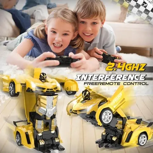 Britik Transform Remote Control Car - Rc Cars, One-Button Transforming, 360° Rotation Drifting, 2.4ghz 1: 18 Scale, Gift Kids Aged 4-6 Year Old Boys/Girls, Police Car Yellow - 4