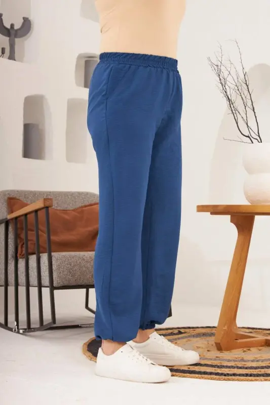 Брюки аэробин большого размера темно-синие с резинкой на поясе и штанинах - 2