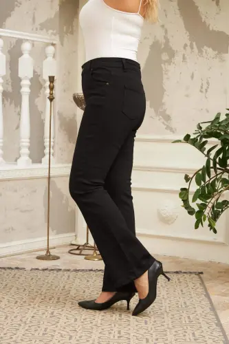 Брюки клеш больших размеров, черные джинсы - 3
