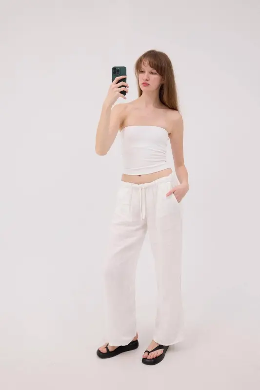 Брюки льняные с поясом PN4991-PNN-Белый - ADDAX