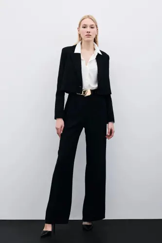 Брюки-плиссе из крепа - Черный-ЧЕРНЫЙ - SATEEN (1)