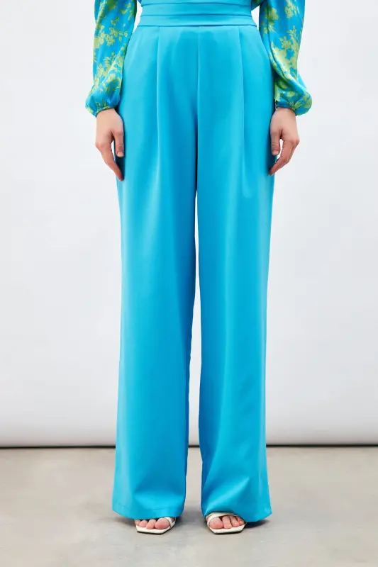 Брюки с карманами и деталями на поясе - Синий-СИНИЙ - 3