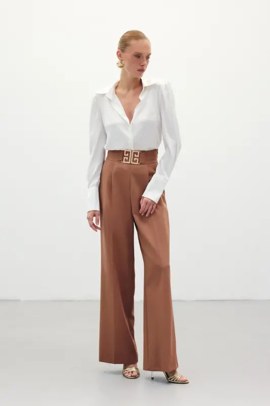Брюки широкие с аксессуаром на поясе - Camel-CAMEL - SATEEN