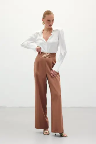 Брюки широкие с аксессуаром на поясе - Camel-CAMEL - SATEEN (1)