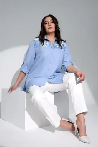 Брюки Trend42plus, большие размеры, эластичный пояс, узкие, белые. - 6