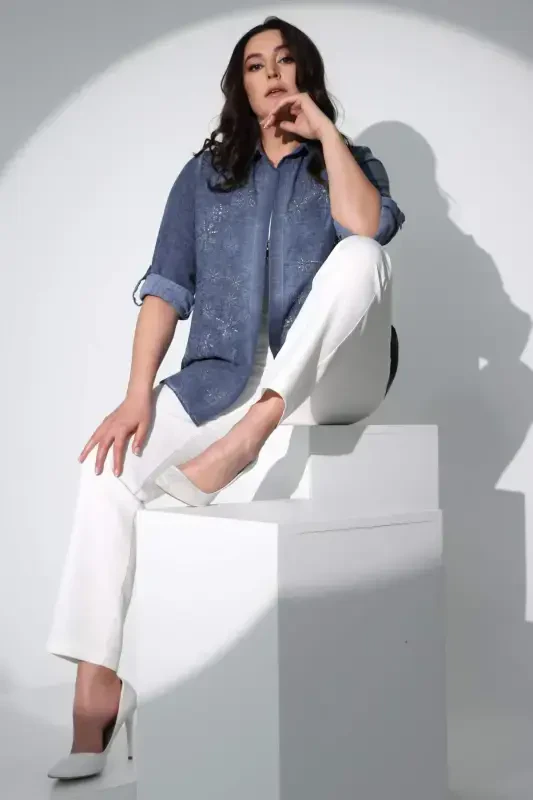 Брюки Trend42plus, большие размеры, эластичный пояс, узкие, белые. - 8