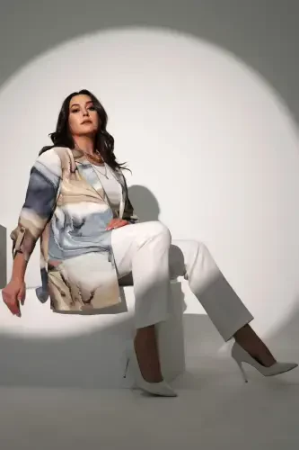 Брюки Trend42plus, большие размеры, эластичный пояс, узкие, белые. - 11