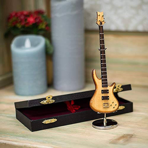 Broadway Gift Natural Wood Bass Electric Guitar with Case and Stand Replica Figurine 7 Inch - 4