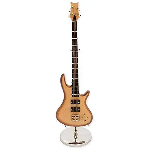 Broadway Gift Natural Wood Bass Electric Guitar with Case and Stand Replica Figurine 7 Inch - 3