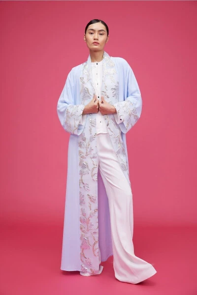 Brocade Embroidered Abaya Light Blue & Shawl - NUUM DESIGN