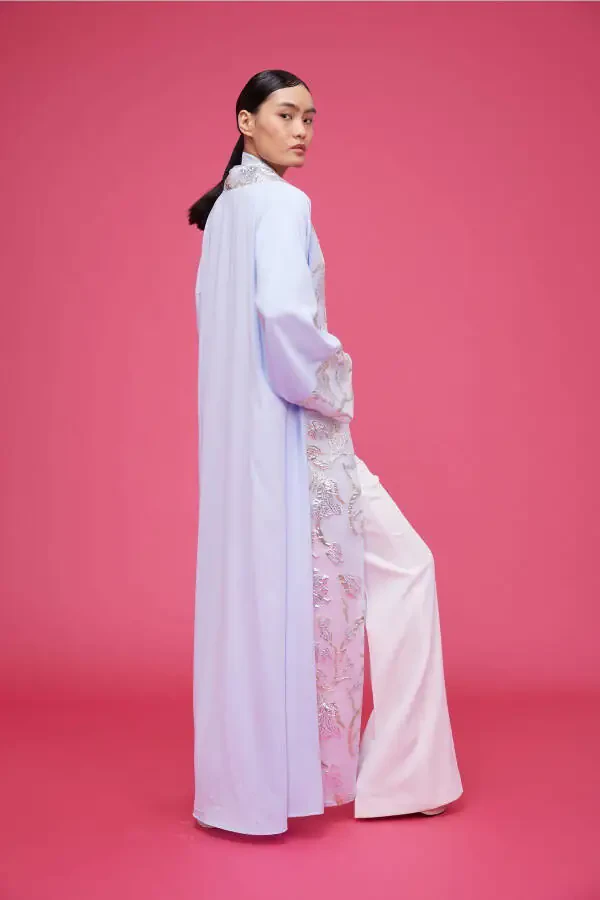 Brocade Embroidered Abaya Light Blue & Shawl - 3