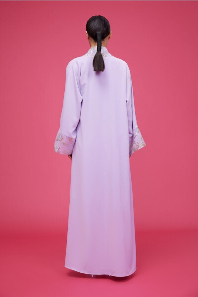 Brocade Embroidered Abaya Lilac & Shawl - 6