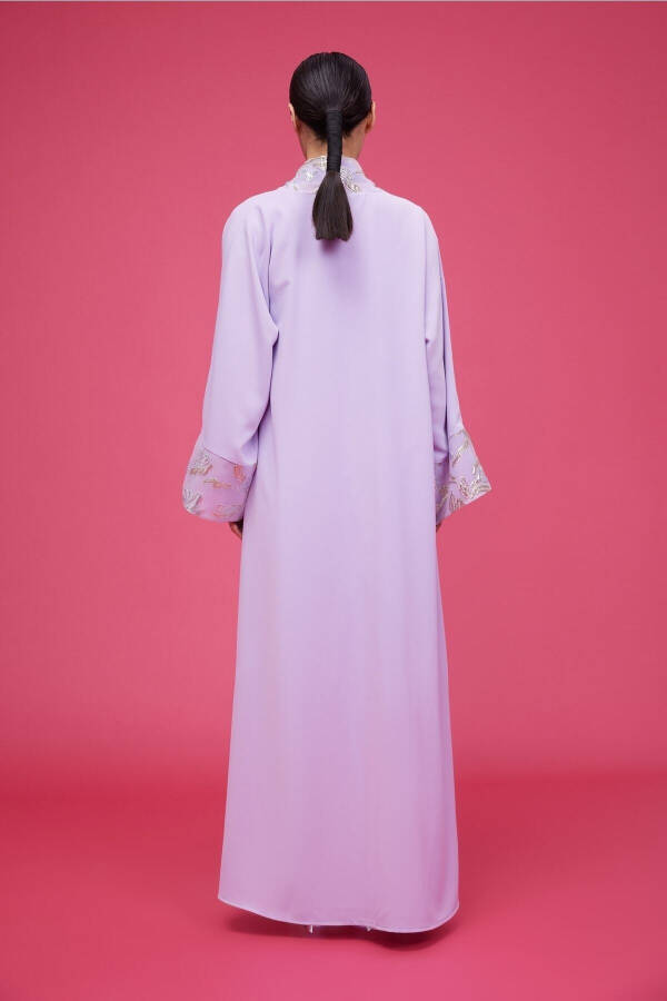 Brocade Embroidered Abaya Lilac & Shawl - 12