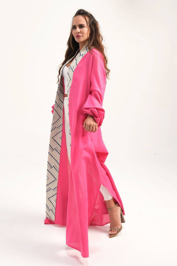 Brocade-Embroidered Linen Kaftan Fuchsia - 6