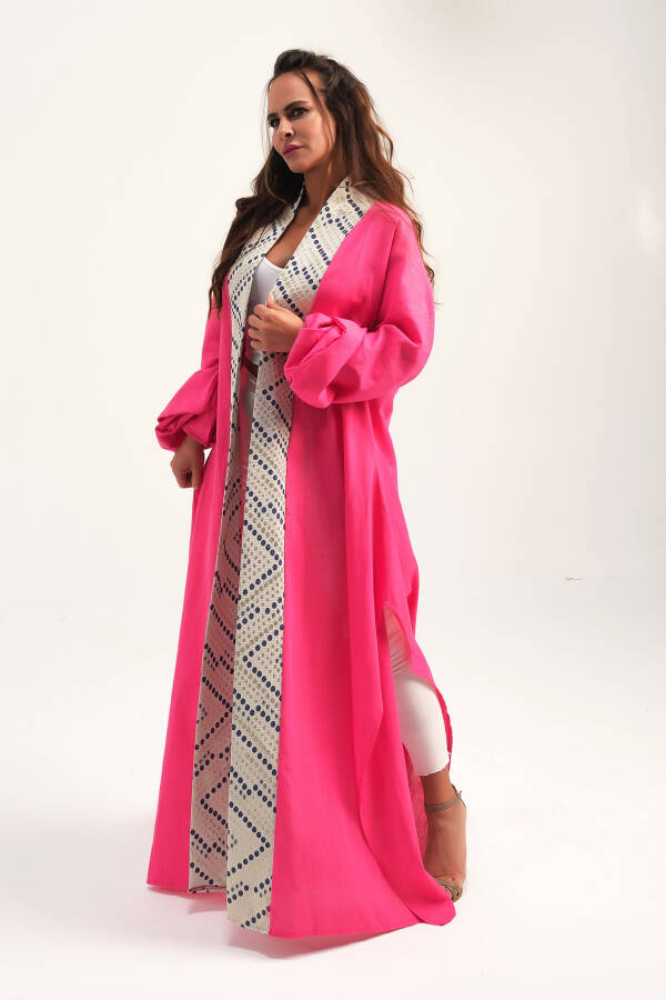 Brocade-Embroidered Linen Kaftan Fuchsia - 9