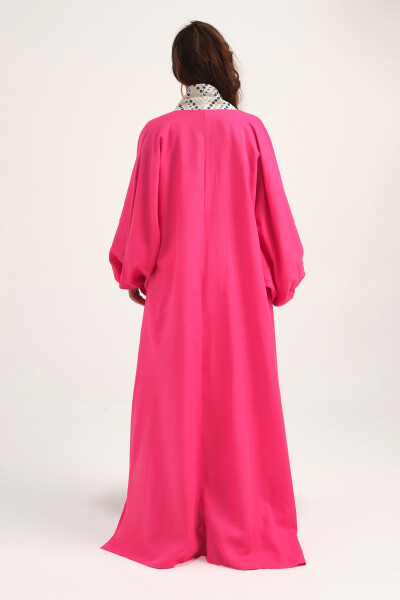 Brocade-Embroidered Linen Kaftan Fuchsia - 12