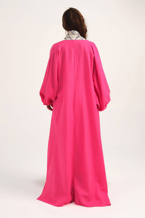 Brocade-Embroidered Linen Kaftan Fuchsia - 12