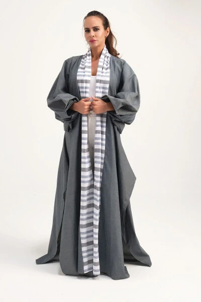Brocade Linen Kaftan Grey - Modazone