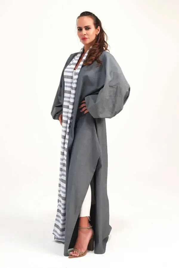 Brocade Linen Kaftan Grey - 9