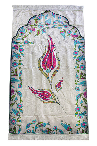 Brocade Textured Carry Bag Prayer Rug with Tulip Motif - Fuchsia - 2