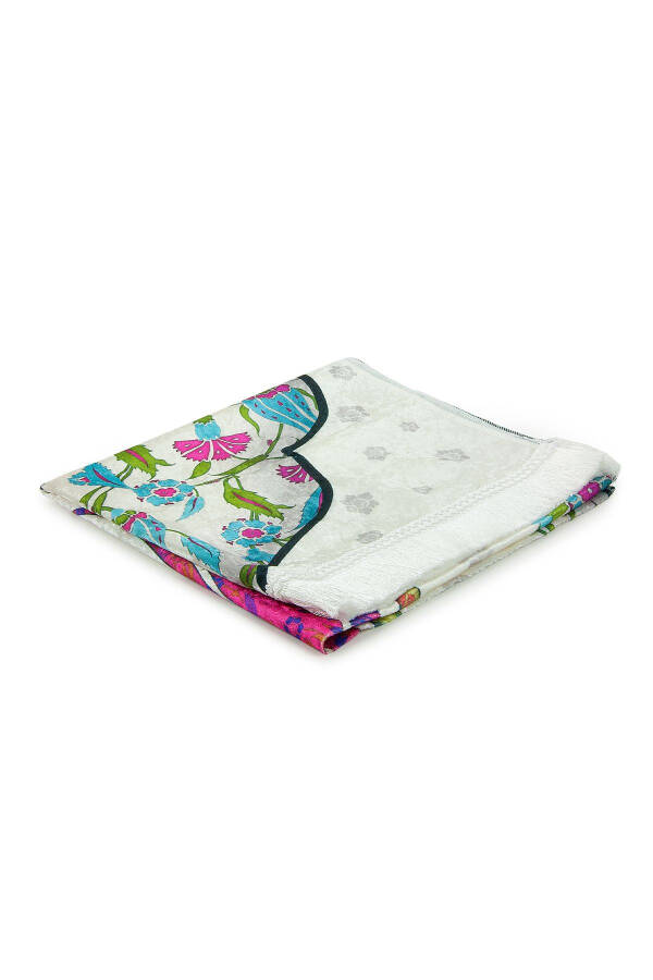 Brocade Textured Carry Bag Prayer Rug with Tulip Motif - Fuchsia - 5