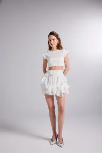 Brode Detailed Crop Pixie Blouse White - 2