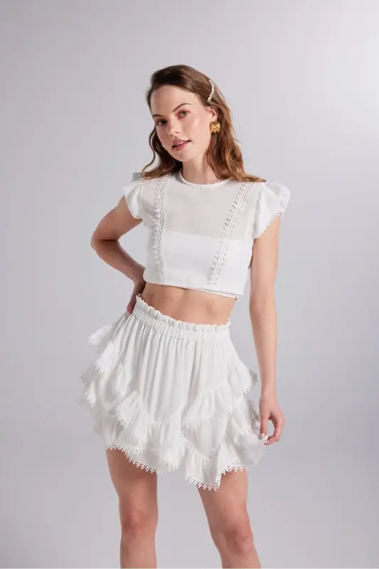 Brode Detailed Crop Pixie Blouse White - 3