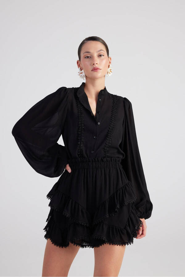 Brode Detailed Sleeveless Pixie Shirt Black - 1