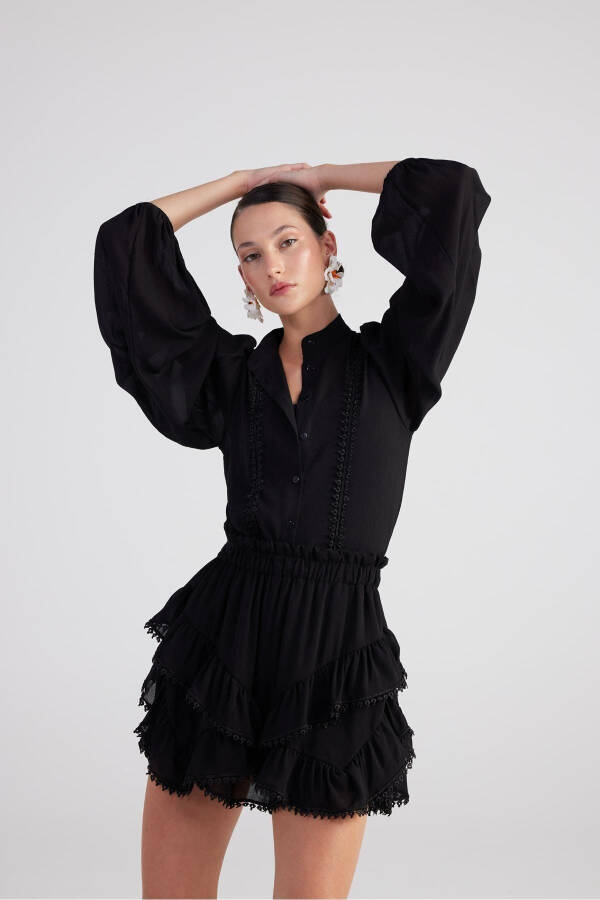 Brode Detailed Sleeveless Pixie Shirt Black - 2