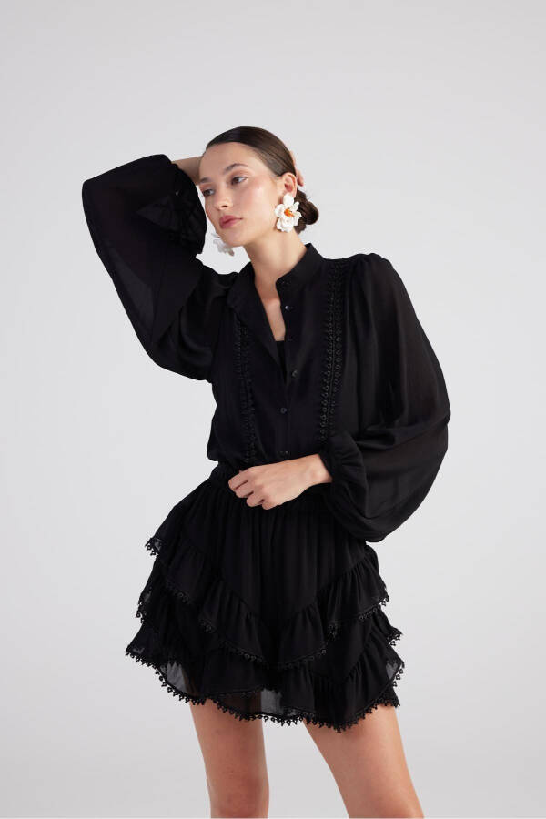 Brode Detailed Sleeveless Pixie Shirt Black - 3