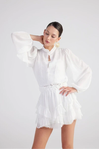 Brode Detailed Sleeveless Pixie Shirt White - 1