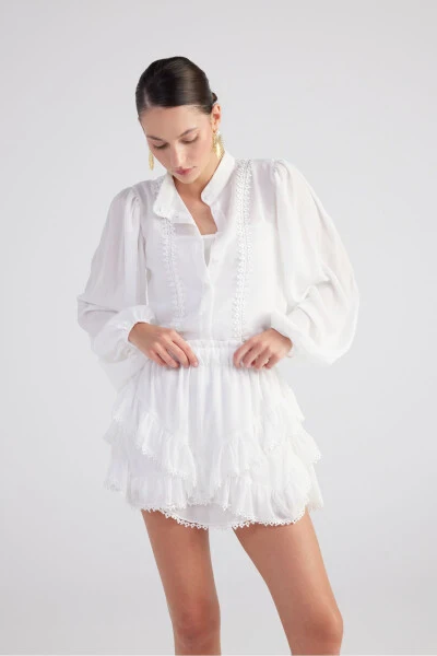 Brode Detailed Sleeveless Pixie Shirt White - 2