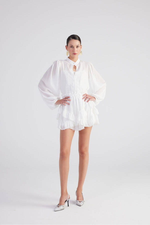 Brode Detailed Sleeveless Pixie Shirt White - 3