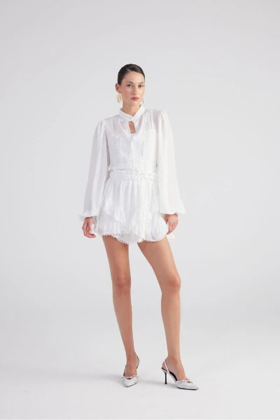 Brode Detailed Sleeveless Pixie Shirt White - 6