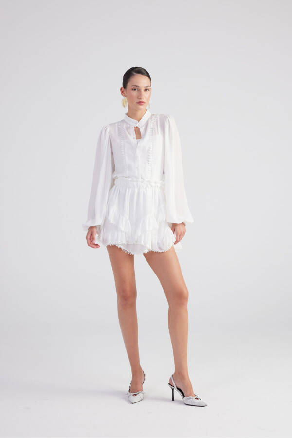 Brode Detailed Sleeveless Pixie Shirt White - 6