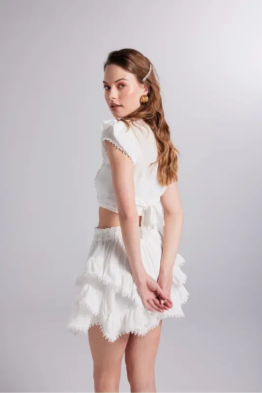 Броде Деталли Crop Pixie Блузка Оқ - 4