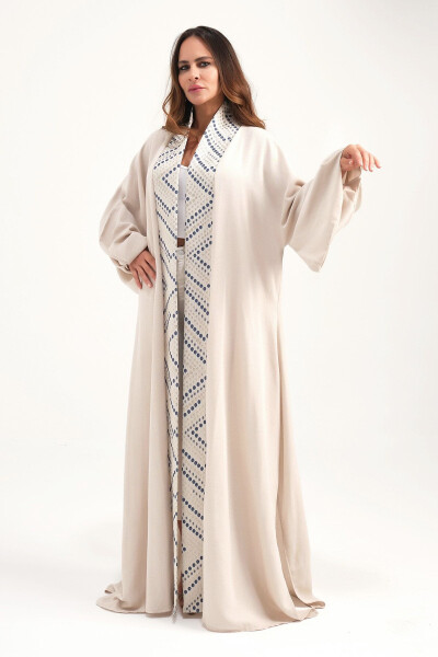 Brokad Tikilgan Zig'ir Kaftan Bej - MAREVER FASHION (1)