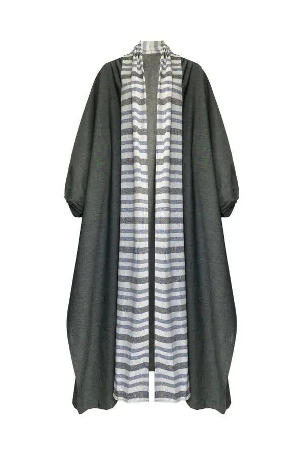 Brokadli zig'ir Kaftan Kulrang - 12