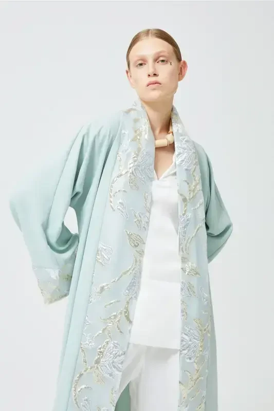 Brokar Garnili Abaya Mint Yashili & Şal-Mint Yashili - 1